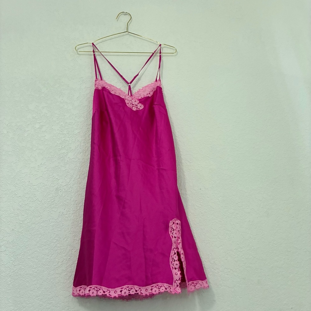 Victoria’s Secret Hot Pink Satin Lace Slip Dress